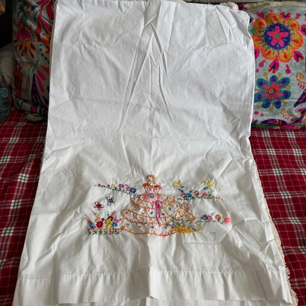 Handmade Hangers Pillowcase Set OS Multi Vintage Crochet Embroidery Cottagecore